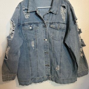 SHEIN Light Blue Distressed Jean Jacket